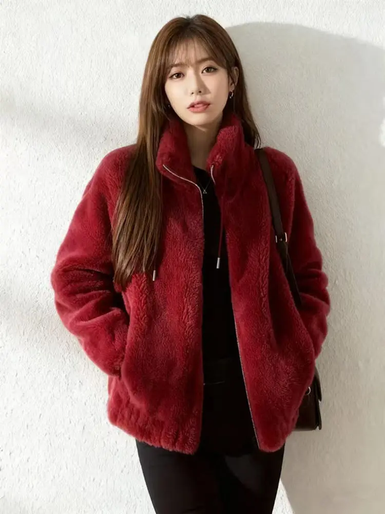 Women's Coral Fleece Hoodie Long Plush Inner Liner Warmth Outerwear Spring Autumn Winter Loose Fit Korean Style Commute Fashion