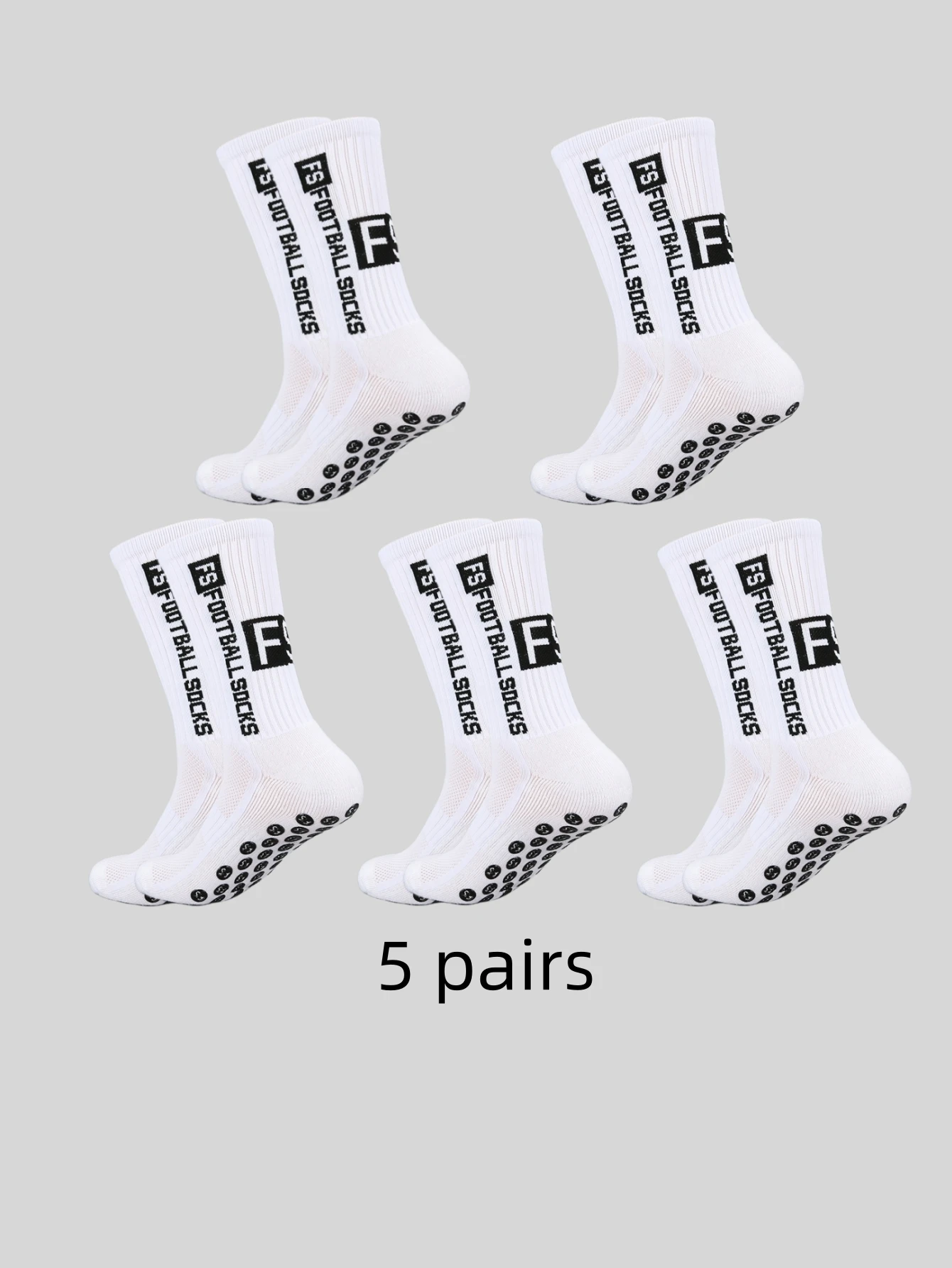 5 pairs of anti slip, sweat and odor resistant FS football sports socks with adhesive points