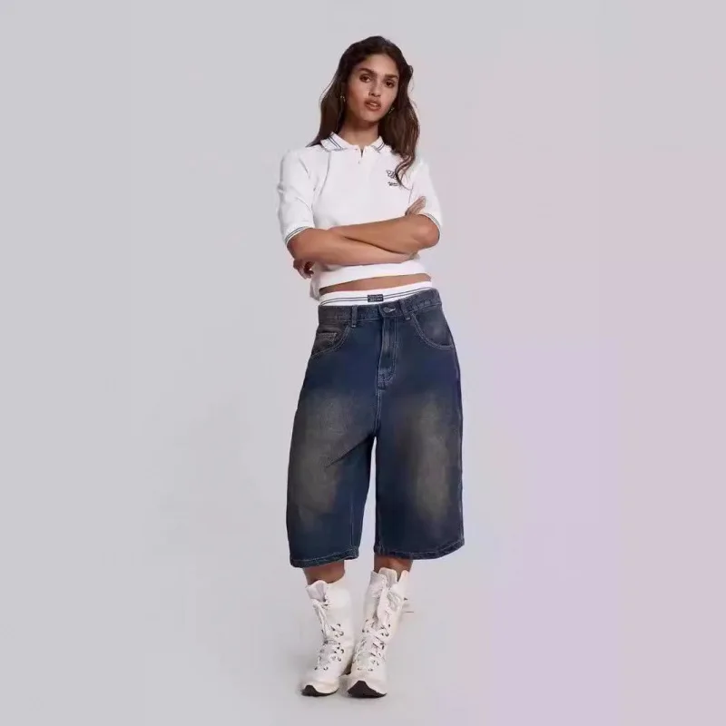 Jaded London jeans washed old retro loose thin straight jeans shorts mid-rise pants men and women