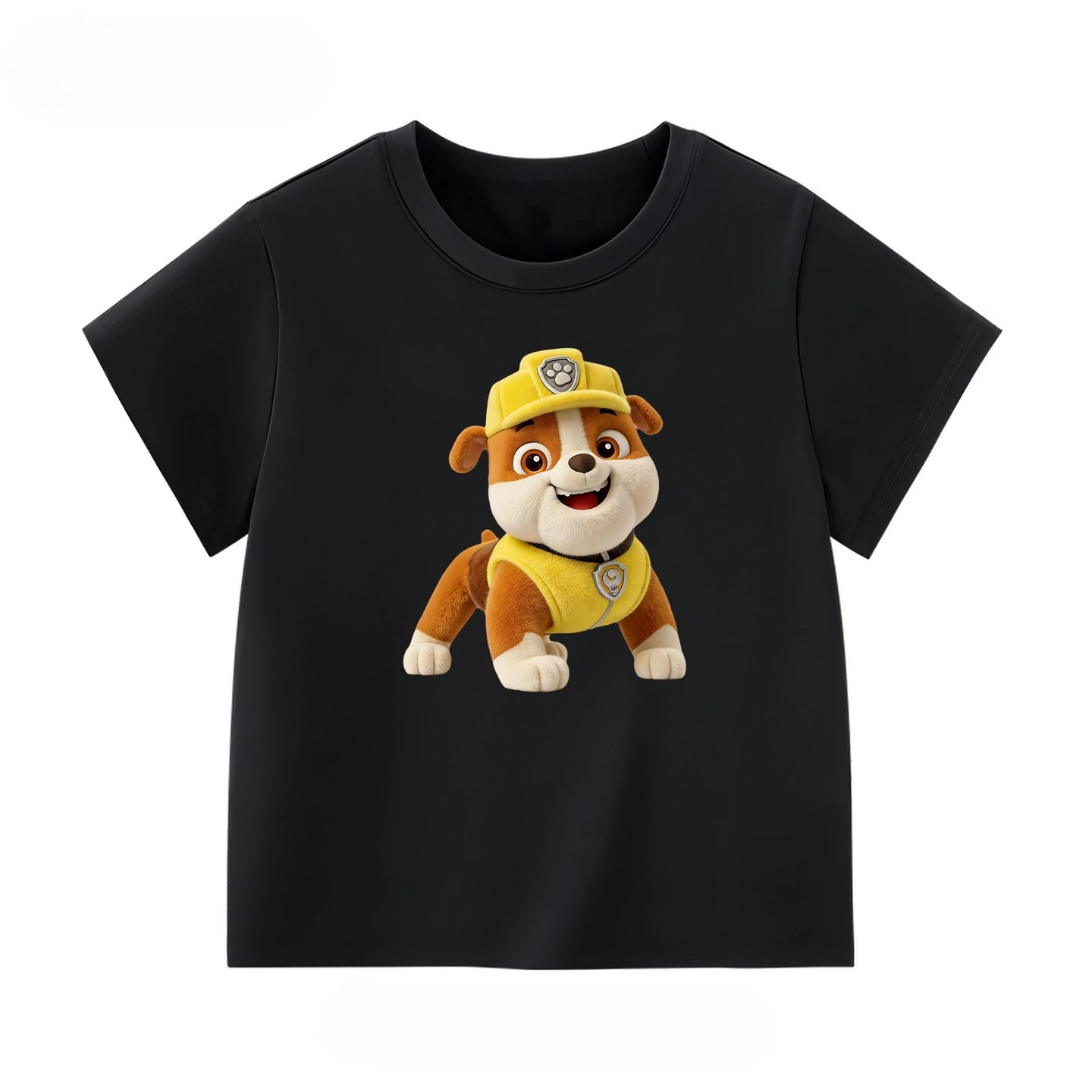Cartoon PAW Patrol Toddler Cotton T‑Shirt Rubble Construction Dog Graphic Short Sleeve Tee Boys Kids Casual Black Tops