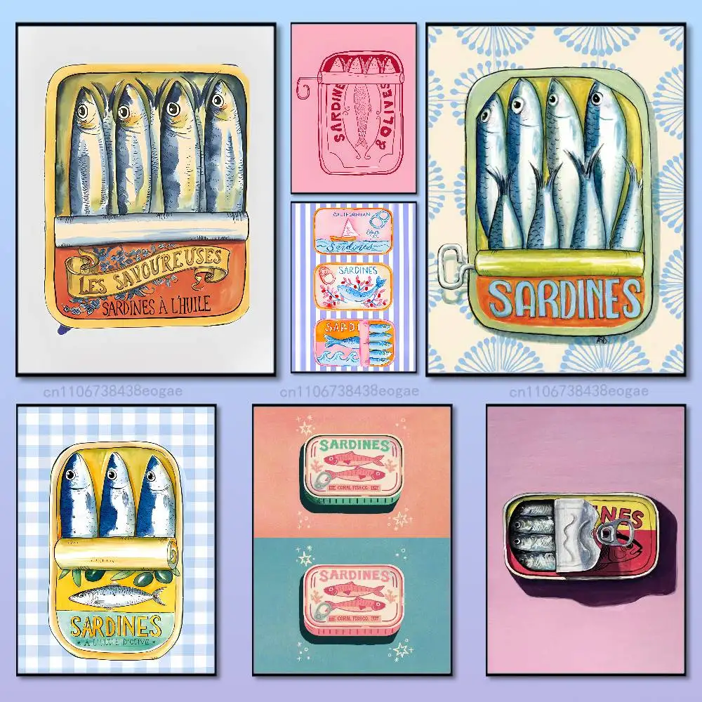 

Canned Art Sardines Poster HD Art Sticky Wall Waterproof For Bedroom Game Room Wall Home Decor Gifts