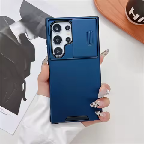 Slide Camera Protection Armor Matte Phone Case For Samsung S25 S24 S23 S22 S21 S20 Ultra Plus FE Note 20 Ultra Shockproof Cover
