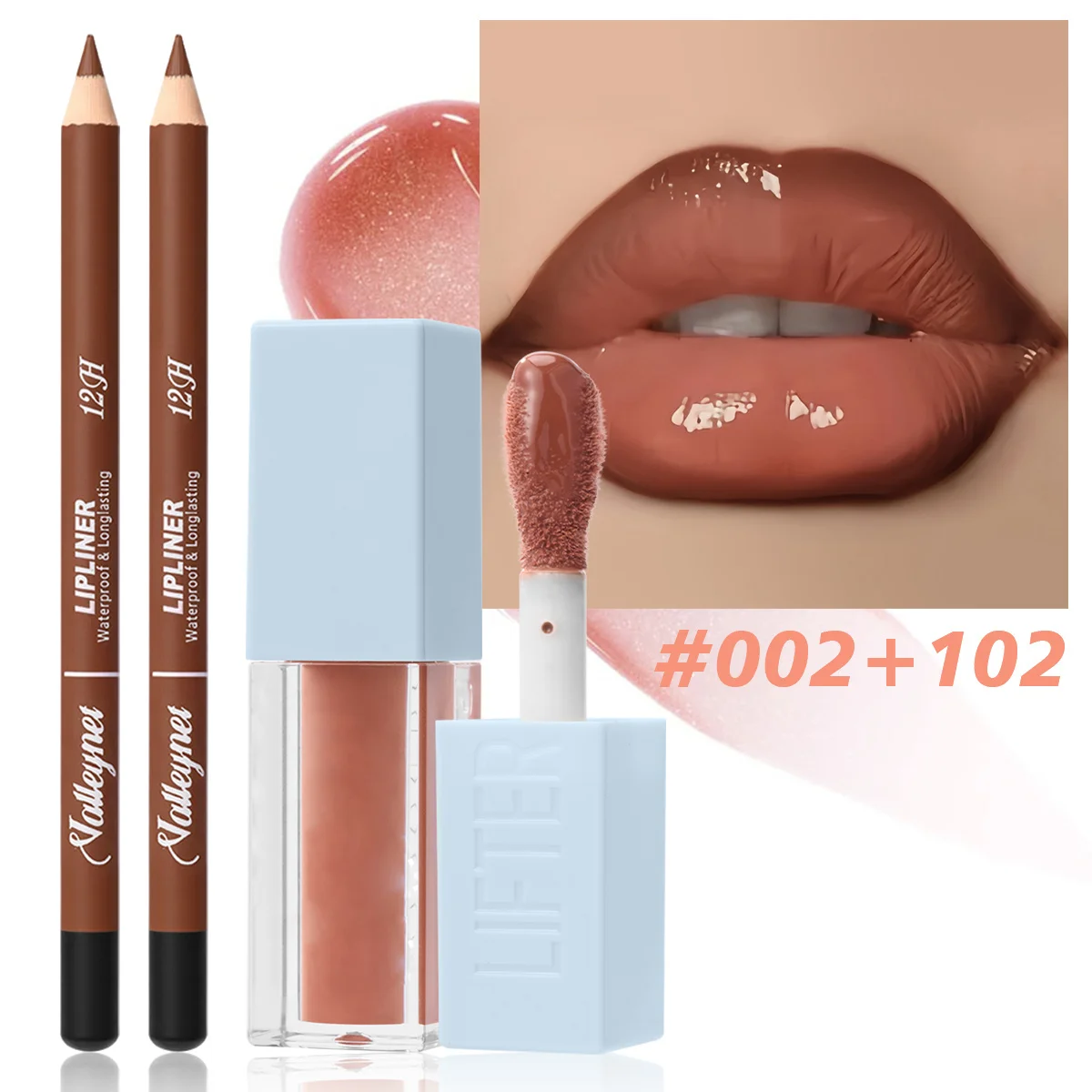 2 unids/set delineador de labios + aceite de labios lápiz labial de terciopelo mate-Juego combinado de labios resistente al agua de larga duración cosméticos tutoriales de maquillaje