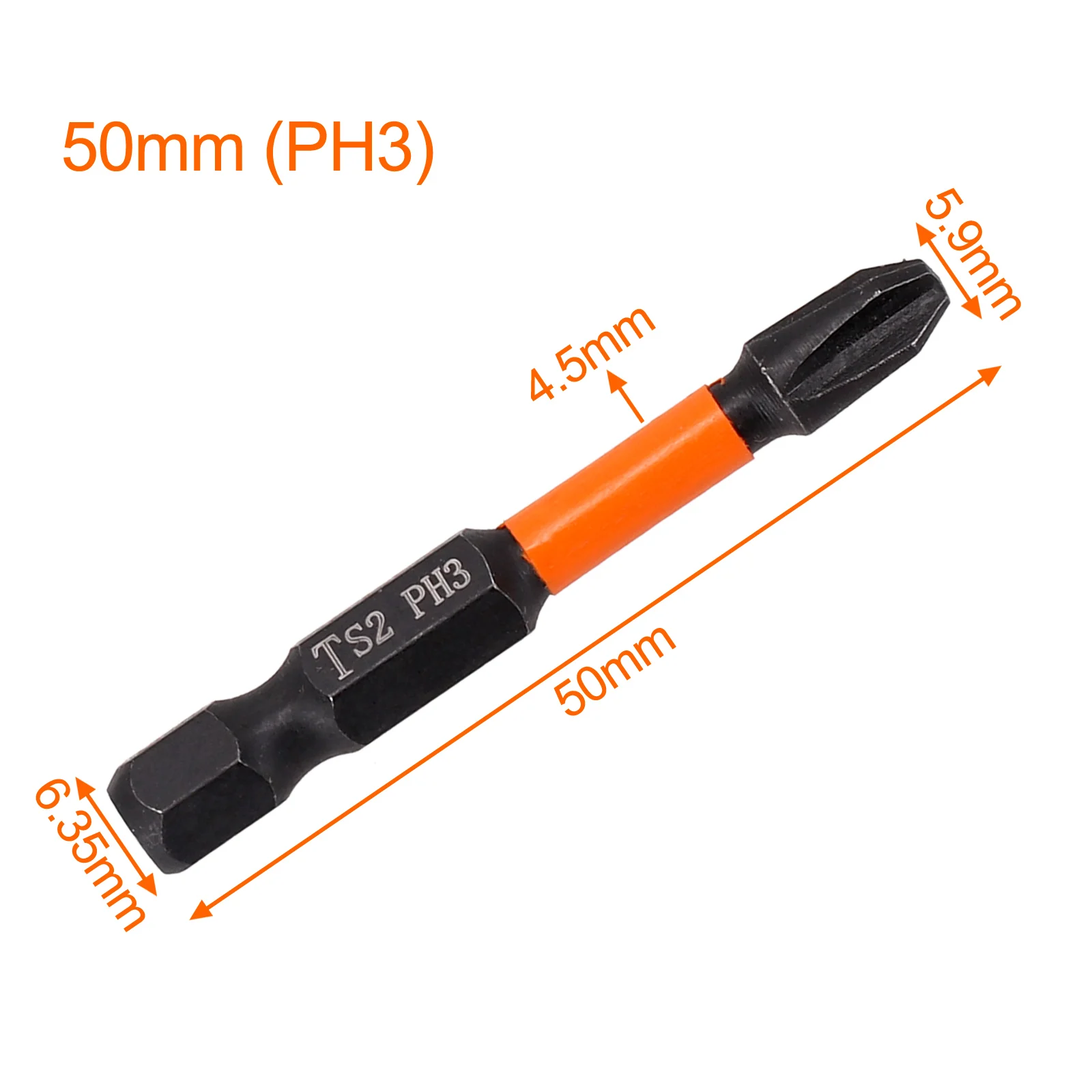 Cabeça de lote de impacto antiderrapante, cruz magnética, bit de parafuso de alto torque, PH1, PH2, PH3, PHZ1, PZ2, PZ3, 50mm