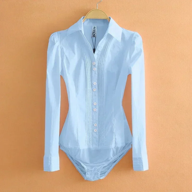 New Fashion Bodysuit Long Sleeve Women Body Shirt Office Lady Work Uniforms Spring White Blouses And Tops Slim Autumn Clothes