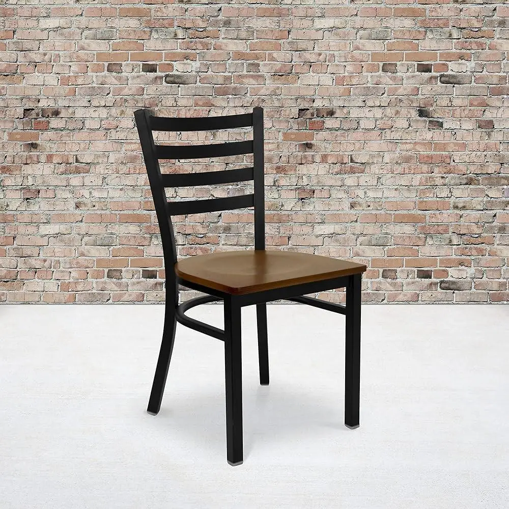 4 Pack Metal Restaurant Chairs Ladder Back Design with Durable Plywood Seat Cafes and Dining Areas