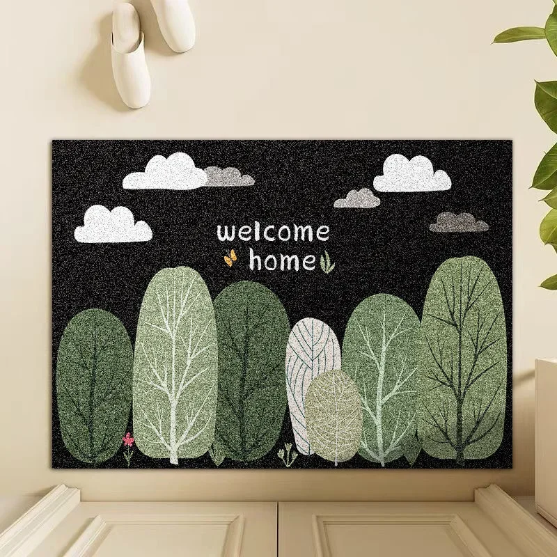 Green Plant Entrance Wire Loop Anti-Slip Floor Mats Entryway Scraping Dirt Scuffing Mats Cuttable Foot Mats Dirty Resistant