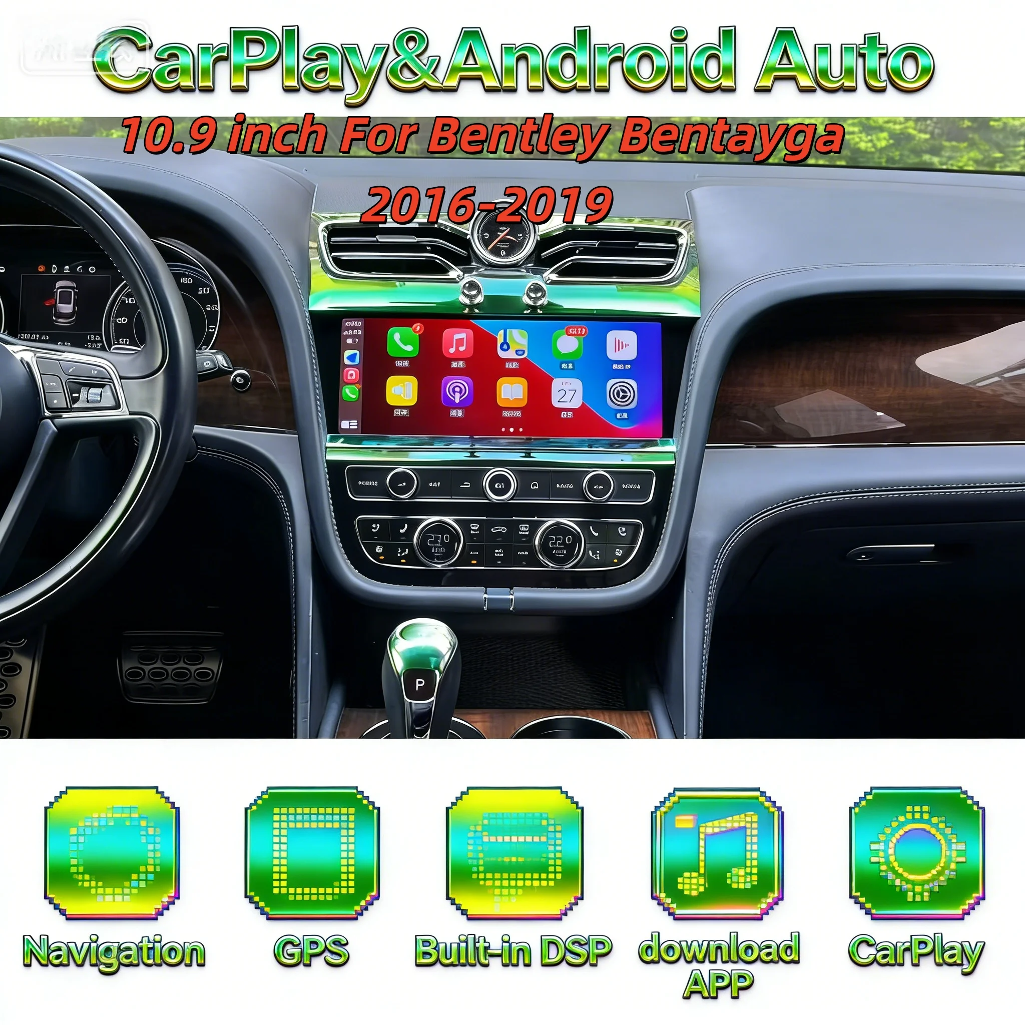 

10,9-дюймовый мультимедийный плеер Android 14, автомобильное радио для Bentley Bentayga 2016 2017 2018 2019, беспроводной Bluetooth-головное устройство CarPlay