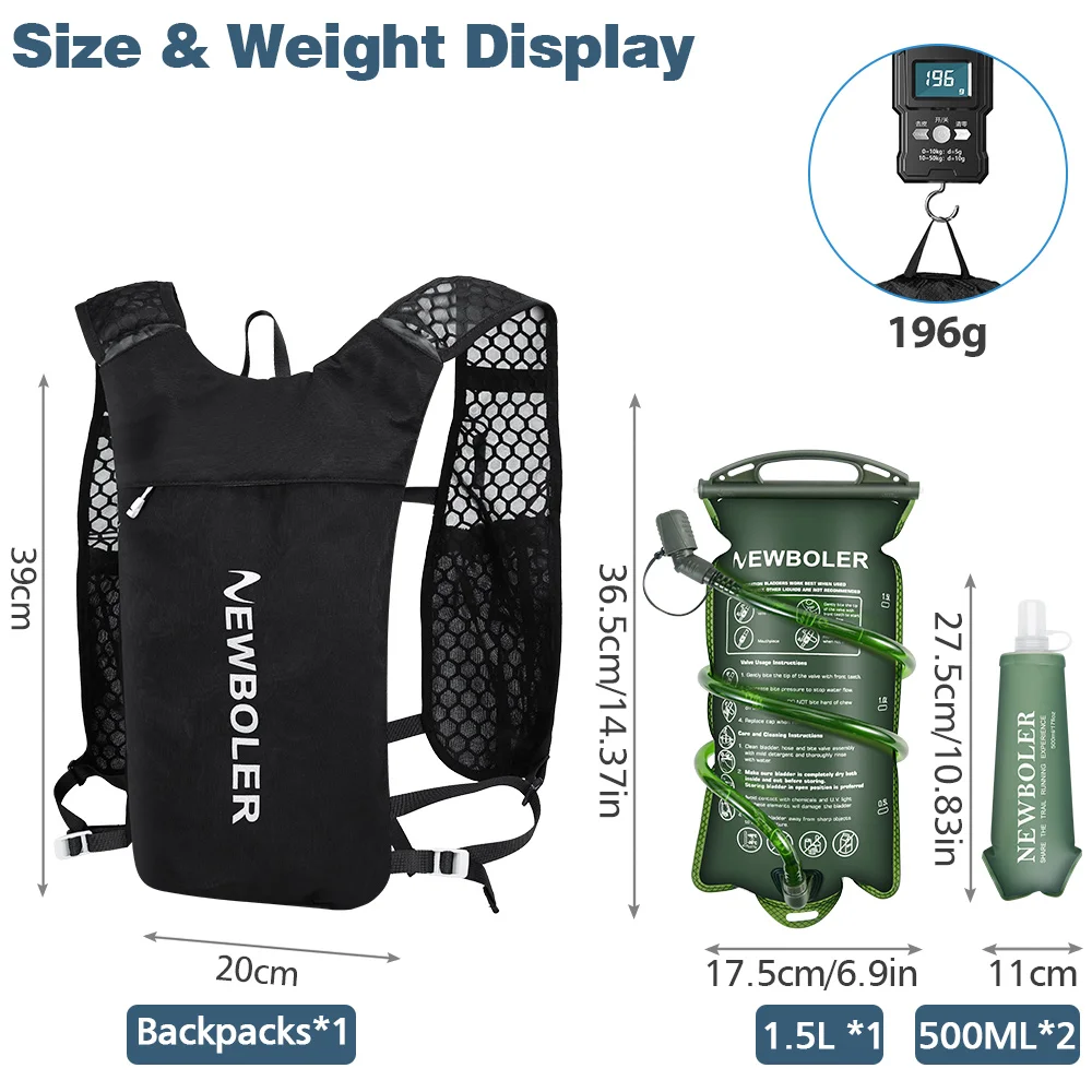 NEWBOLER Outdoor Trail Running Backpack Ultralight Women Men Running Race Hydration Vest Marathon Bike Bag for Marathon Hiking