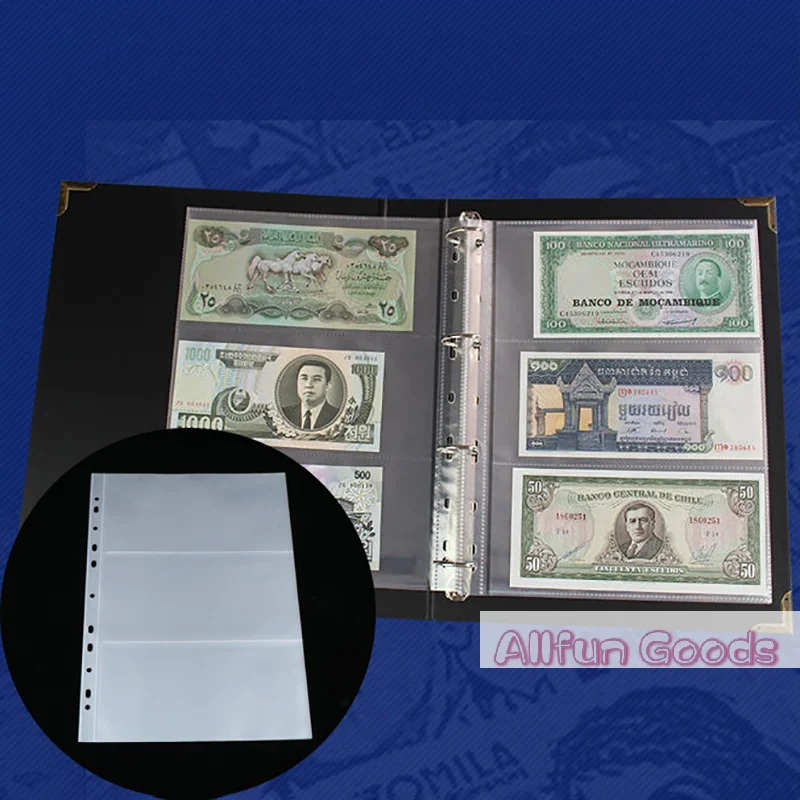 10pcs Loose Leaf Sheet 3-Slot Transparent Banknotes Holder Portable Paper Money Protective Bag Paper Money Collection Album