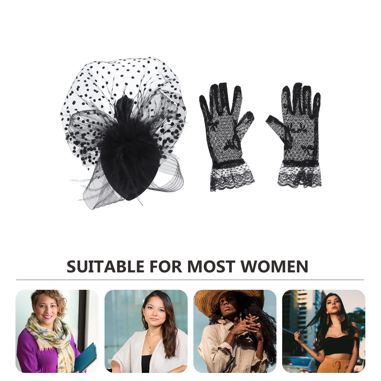 1 مجموعة الرجعية صافي الغزل قبعة قفازات مجموعة غطاء الوجه مأدبة حفل زفاف التصوير فستان شيونغسام التبعي #5