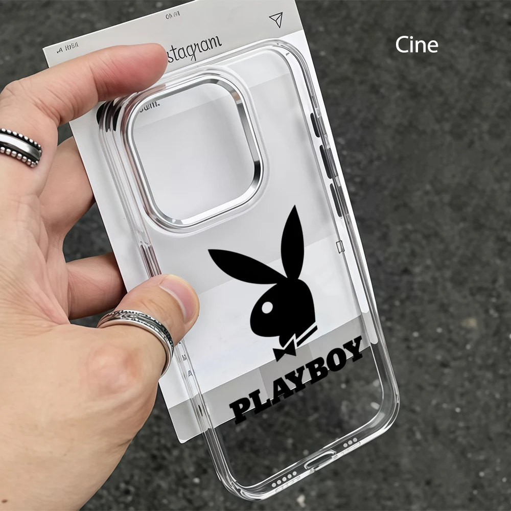 Luxuriöse Handyhülle mit großem Fenster und bonbonfarbenem Rand für iPhone 18 17 16 15 14 13 Pro Max Transparent P-Playboy