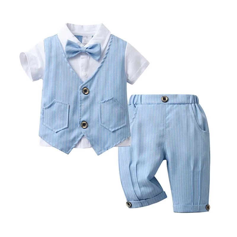 2pcs/1set Baby Boy Suit Newborn Wedding Tuxedo Formal Outfit Set Infant Summer Gentleman Birthday Gift 2pc Clothing