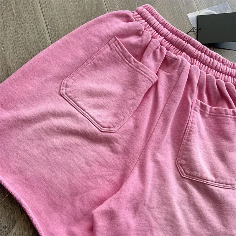 25ss Hell Star Oversized Shorts Men Women 1:1 Best Quality Logo Printing Pure Cotton Casual Washed Pink Shorts