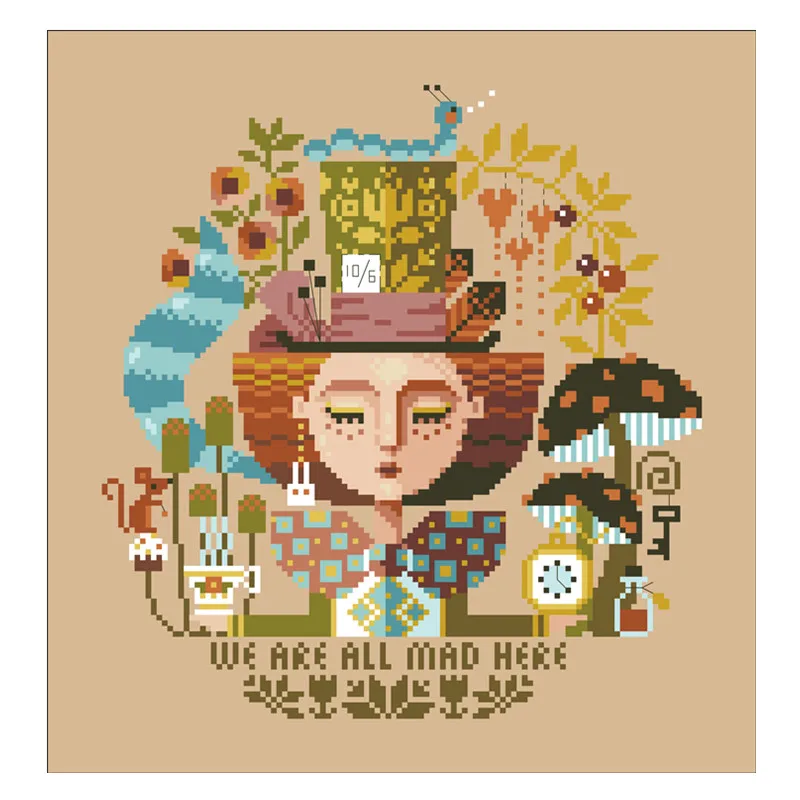 Mad Hatter Dreams cross stitch kit 18ct 14ct 11ct flaxen linen fabric cotton silk thread embroider DIY handmade needlework