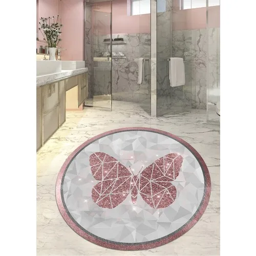 Ardizayn Butterfly Pink, 100x100 cm. Slip-Resistant Not Peel Leather Outsole Round Bath Mat, Mat