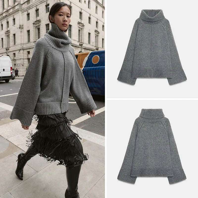 

Casual Versatile Loose Knitted Sweater Stand Collar New Arrival Women's Faion Autumn Collection Comfortable Fit Long Sve