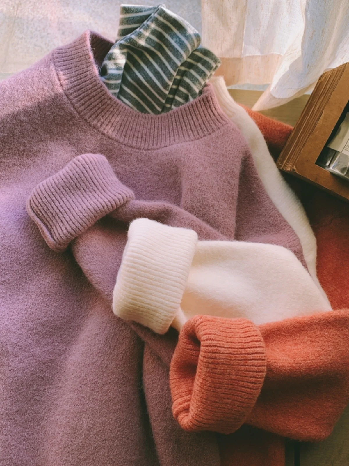 

Thi Вязаный бархатный свободный круглый свитер Ne Pure Color, большой свитер Sweet Sle, осенний сезонный цвет Sweetn Faion