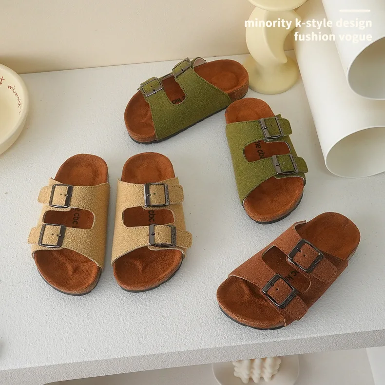 

Ins Small Children's Shoes [simple Cork] Spring And Summer New Boys Girls Wood Bran Slippers