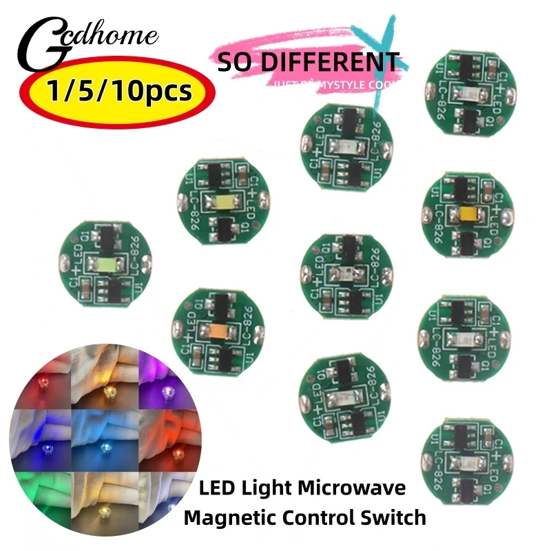 1/5/10pcs LED Light With Microwave Magnetic Control Switch, Wireless Lighting Chip For Anime Figures And Model Toys