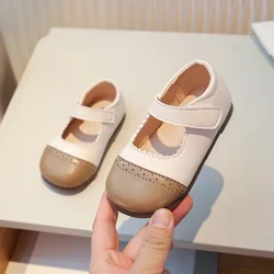 Girls Princess Leather Shoes 2024 Spring Autumn New Baby Girl Shoes 1 Year To 2 Years Patchwork Soft Sole Anti Slip Single Shoes