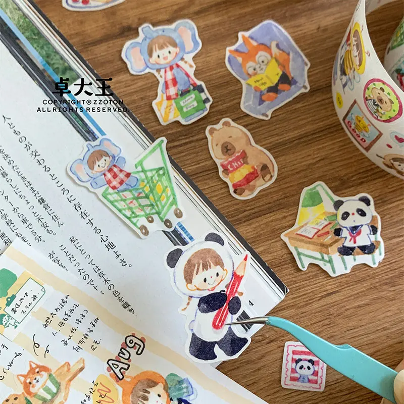 ZZOTON Animal Life Washi Die-Cut ملصق مجلة يومية