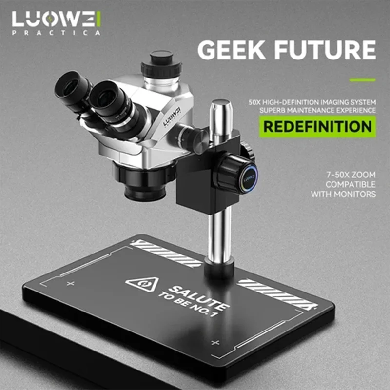 LUOWEI LW-TR01-B3TV 7-50X Trinocular Microscope 05X CTV Port WF10X/23 Eyepiece W/ Dust/Oil-Proof Lens Aluminium Alloy PCB
