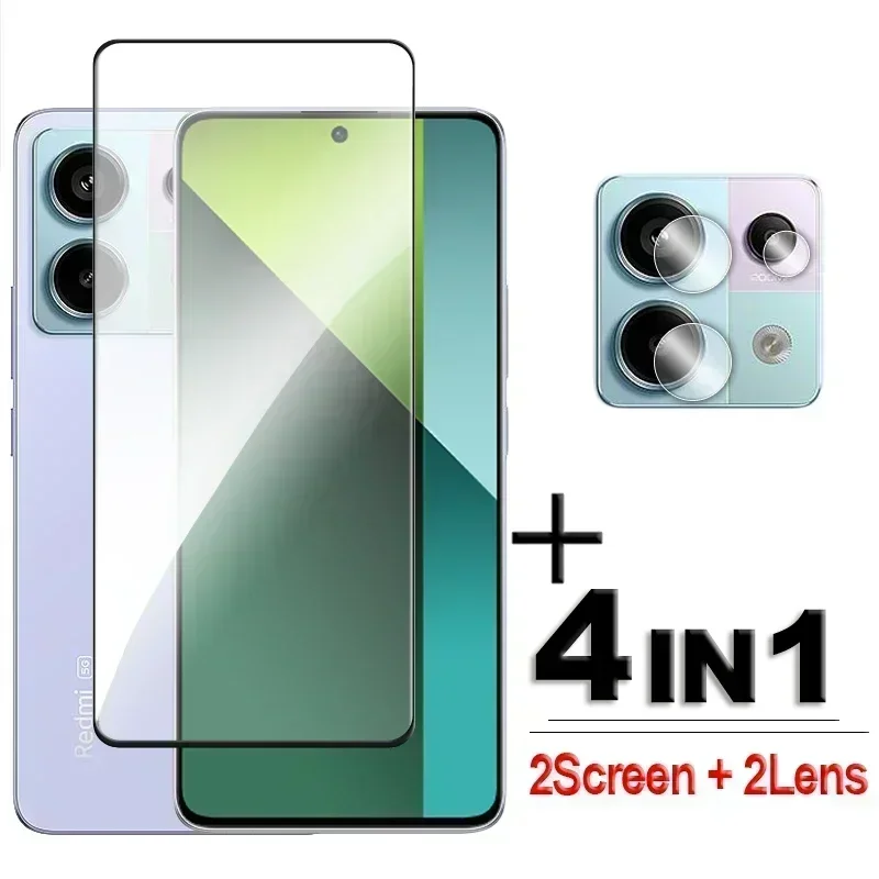 4in1 For Redmi Note 13 Glass For Redmi Note 13 Pro 4G 5G Tempered Glass 2.5D Full Cover Screen Protector For Redmi Note 13 Film