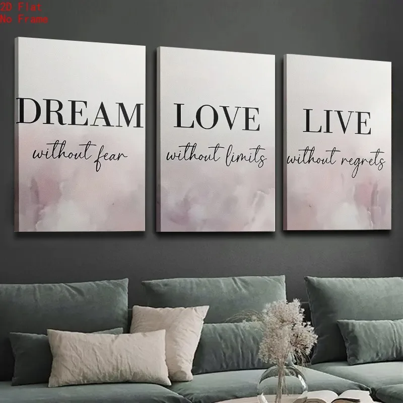 （NoFrame 3pcs）-2D Flat, 2D Flat, 3pcs 2D Flat Dreams, Love And Reality Letter Printing, Suitable for Valentine'S Day Gifts, H