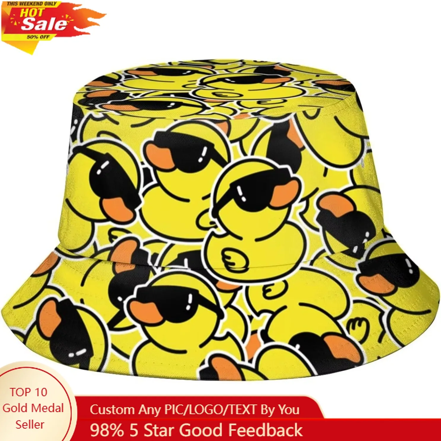 

Funny Duck Bucket Hat Men Women Yellow Rubber Ducks Fisherman Hat Beach Travel Sun Hat Outdoor Cap Unisex