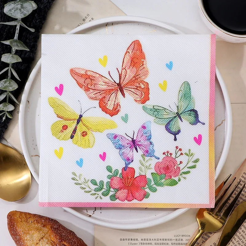 20Pcs/Pack 33x33cm Colorful Butterfly Flower Printed Tissues Table Dinner Napkins Paper Disposable Party Decoration Supplies