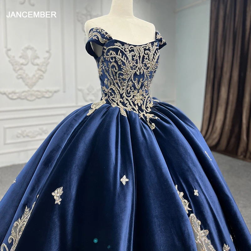 

Elegant Blue Quinceanera Dress Boat Neck Satin Off Shoulder Pattern Ball Gown Formal Evening Dress DY9867 Vestidos De Fiesta