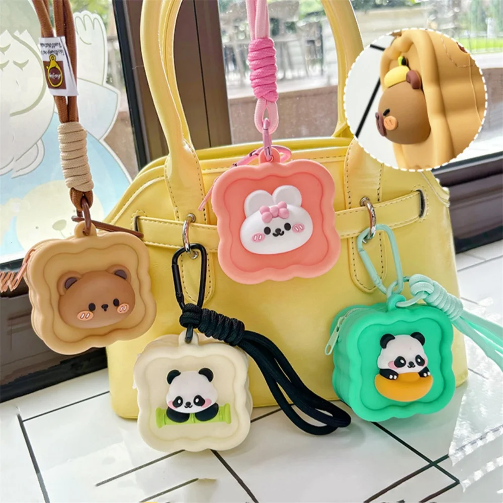 Cute Silicone Coin Purse Capybara Wallet Keychain Panda Rabbit Mini Headphone Storage Bag Handbag Pendant Lanyard Accessories