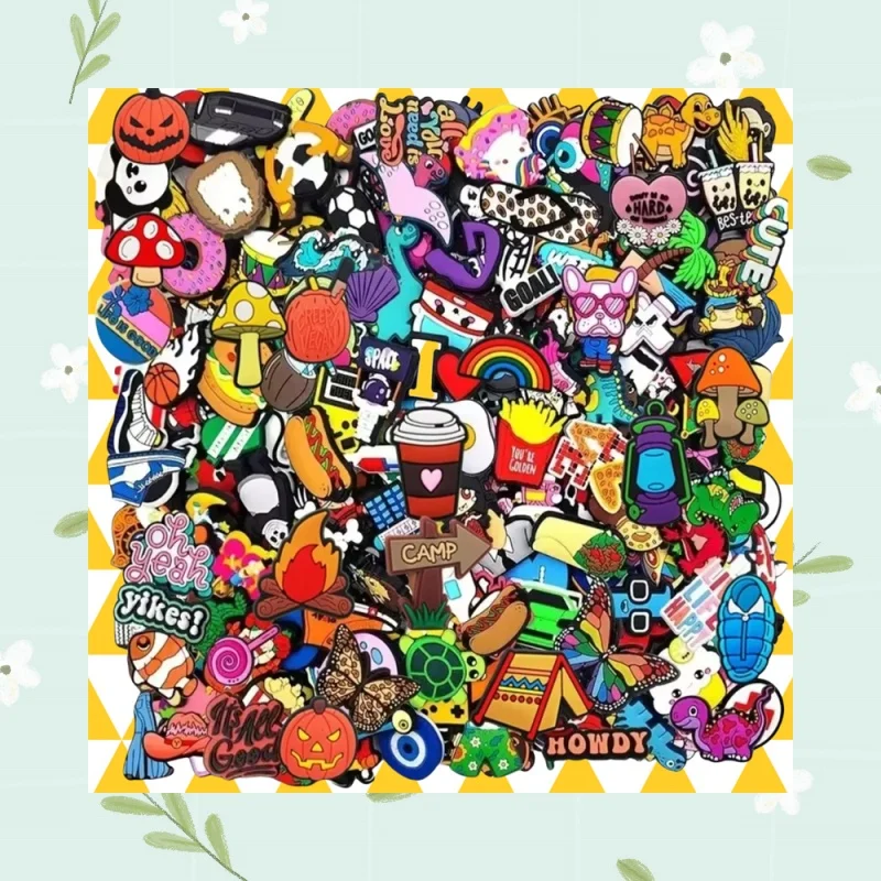 

Net15/30/60/80/100/200pcs Random Series Shoe Charms Set For Clogs Bogg Bag Bubble Slides Sandals, PVC Shoe Decorations Beach Bag