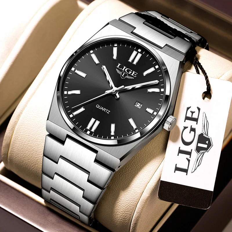 Top LIGE 2024 new style classic simple men\'s watch quartz stainless steel strap waterproof calendar watches for men reloj + box