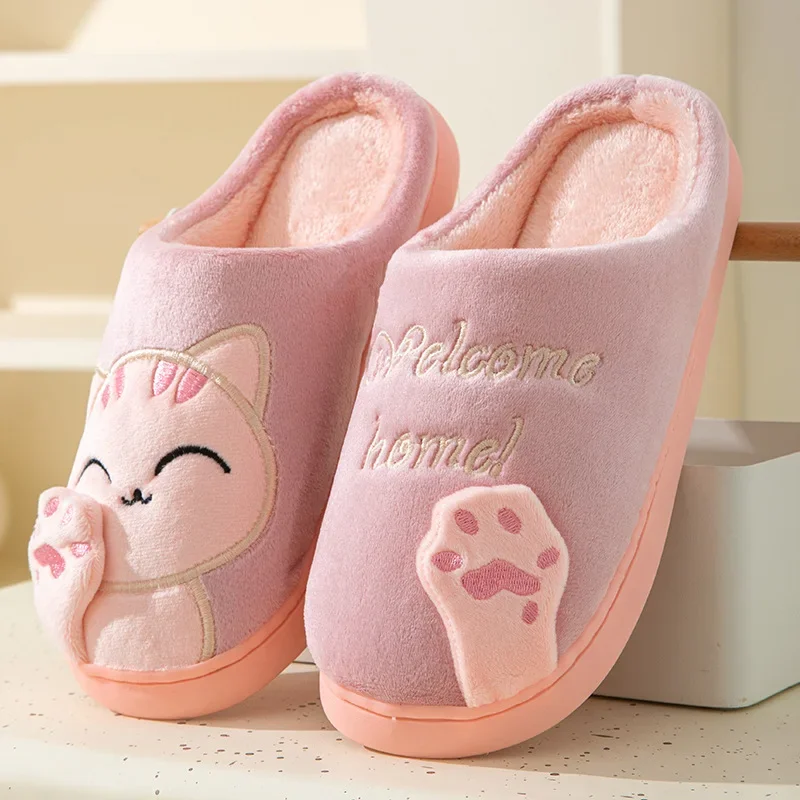 Cotton slippers female autumn and winter new fortune cat Korean version cute warm adult couples cotton slippers for men and wome