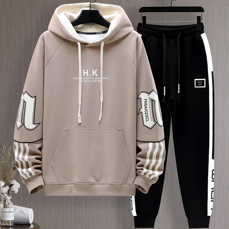 Casual 2024 Spring Autumn Men\'s Sets Cotton Hoodies & Pants Two Piece Tracksuits Outwear Hooded Pullover Sweatshirts+Jogger Suit