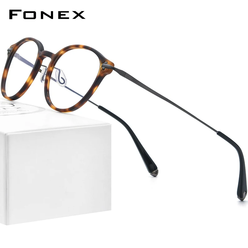 

FONEX Acetate Titanium Glasses Frame Women Vintage Round Eyeglasses Men Spectacles Eyewear BY88003