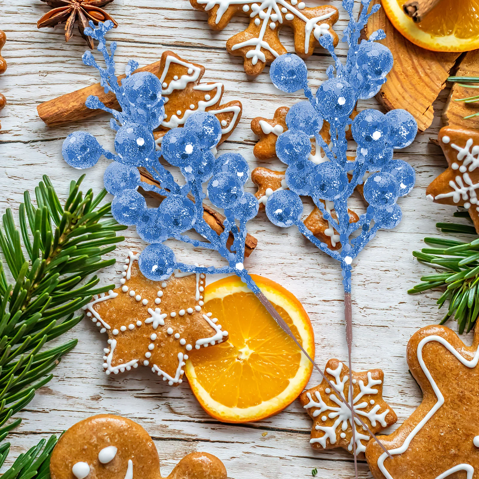 

10Pcs Christmas Artificial Berry Stems Glitter Fake Berry Branch Xmas Tree Wreath Decoration Artificial Plants & Flowers