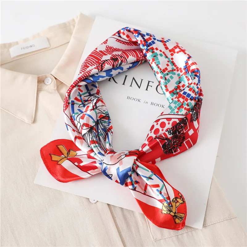 Luxury Floral Print Silk Square Scarf Women Soft Hair Scarf Square Handkerchief Ladies Neck Scarves Cute Head Scarfs Neckerchief