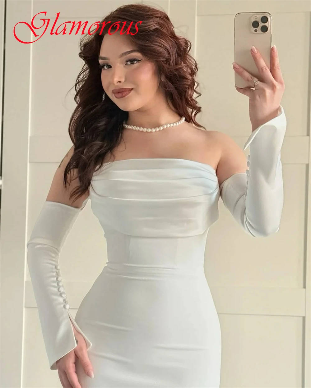 Robe de soirée en Jersey blanc personnalisée de haute qualité, classique, sans bretelles, manches détachables, robe de Cocktail délicate, robes de célébrité