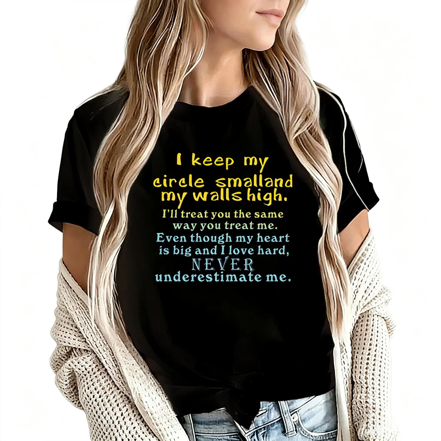 I Keep My Circle Small and My Walls High Women's T-Shirt 100% Cotton Funny Graphic Short Sleeve Tee Novelty Shirt Casual Crew Neck Top S-5Xl