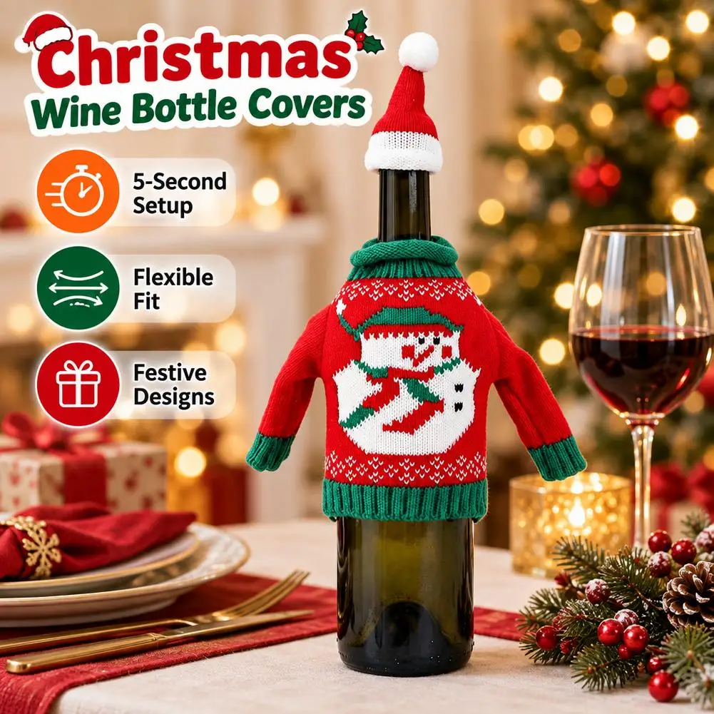 Christmas Decorative Wine Bottle Cover Fits Standard 750ml Bottles Wool Knitted Clothes Red Wine Champagne Set