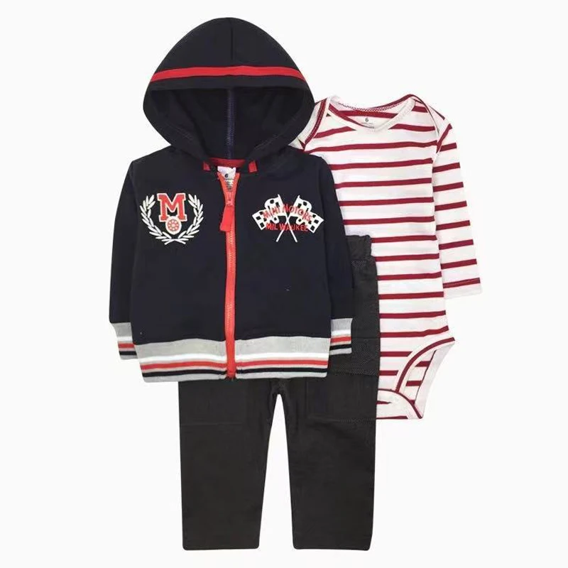 IYEAL 2024 NewBaby Clothes Set Cotton Boys Girl Clothing Outfits Long Sleeve Hooded Jacket +Romper+Pant Newborn Suits 3Pcs 6-24M