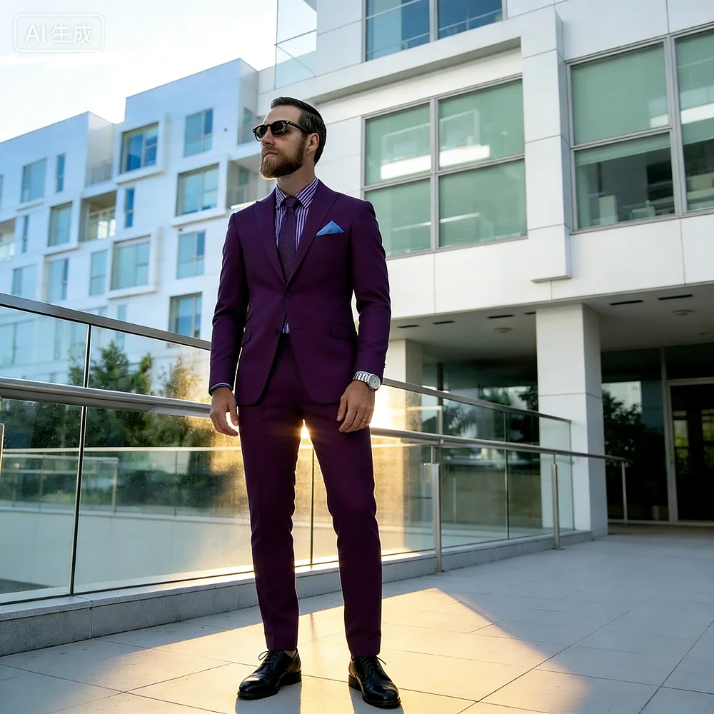 

Blue Suit Men's Custom-Fit Ternos Business Dance Graduation Wedding 2-Piece Set Formal Wear