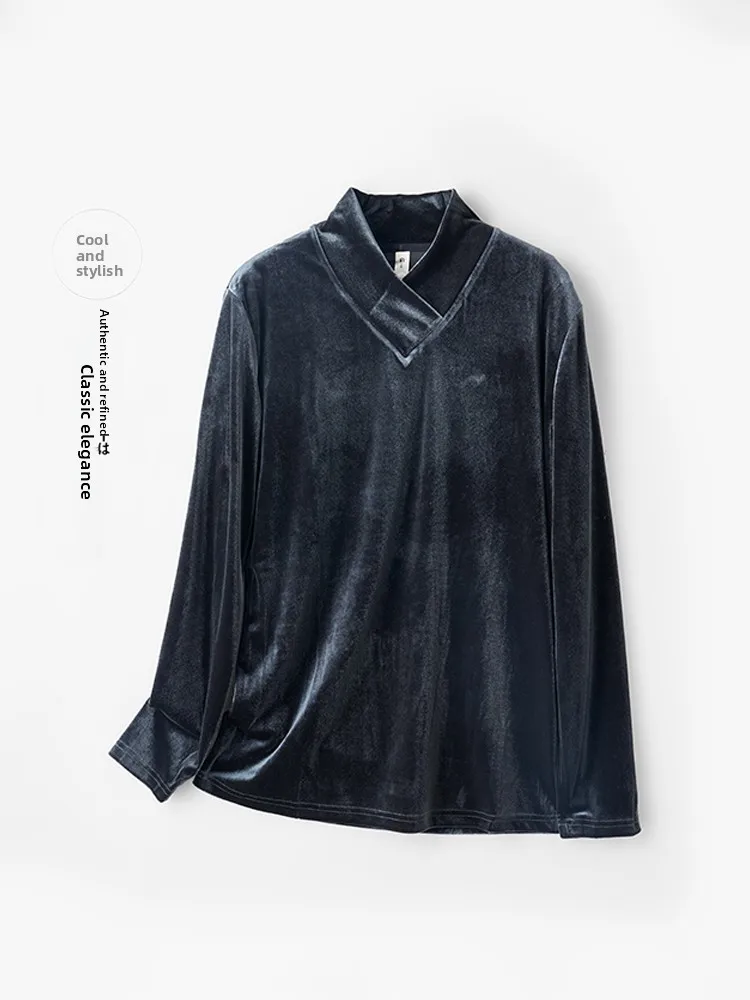 

European Faion High Luxury Velvet Long Sve V-Ne Design Sensation Gold Velvet Slim Fit Inner Wear Top Trendy T-irt