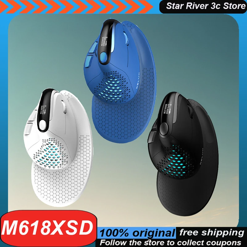 

Delux M618xsd Wireless Thumb Wheel Mouse Oled Liquid Crystal Display Screen Ergonomics Vertical Mice Office 3mode Laptop Mouse