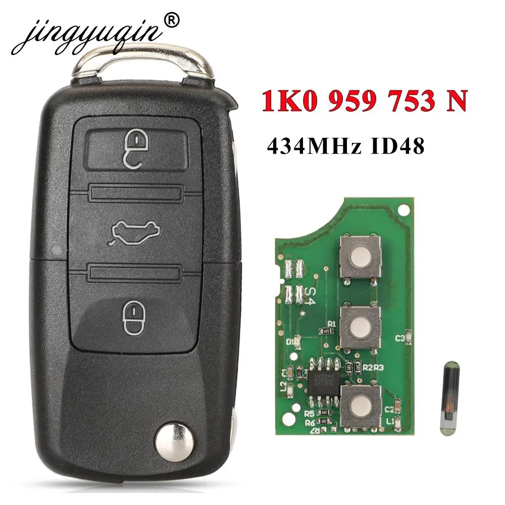 jingyuqin Car Remote Key for 1K0959753N ID48 for VW PASSAT b5 b6 Skoda Fabia Octavia Fabia CADDY GOLF JETTA POLO