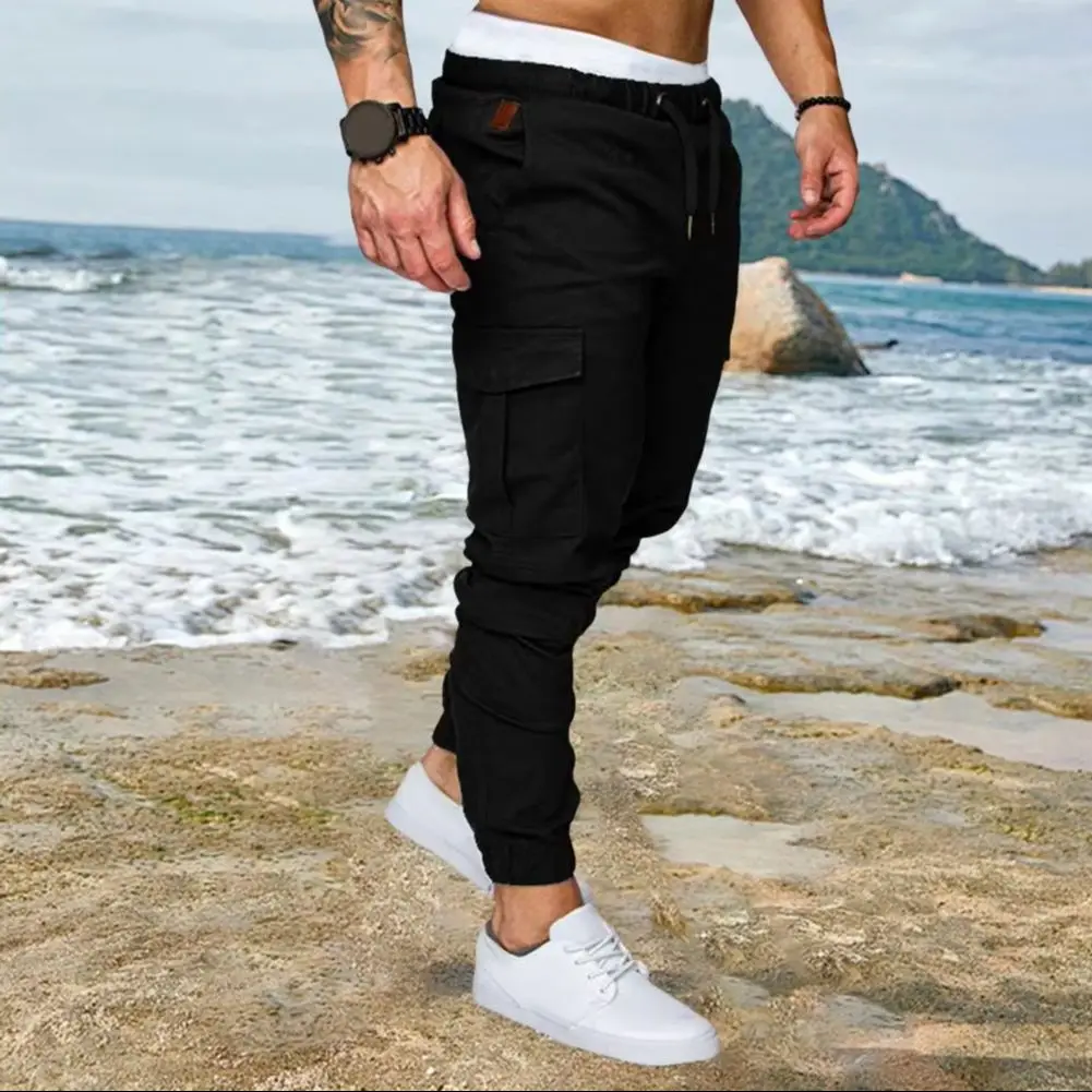 

2025 Cotton Pants For Men Cargo Pants Ankle-banded Multi Pockets Drawstring Waist Gym Traning Sweatpants Outdoor Trousers