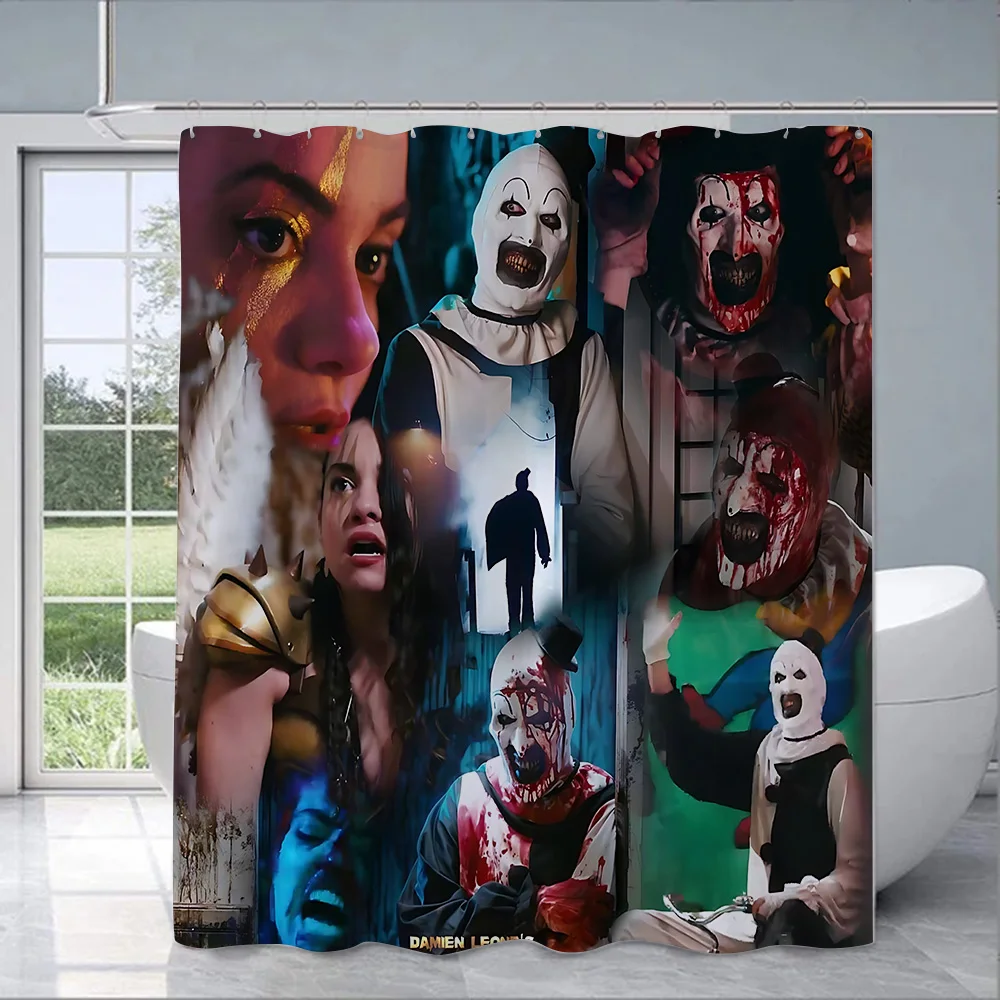 T-Terrifier 2 Horror Movie Shower Curtain Waterproof Polyester Fabric Paint Bath Curtains Home Bathroom Decor Curtain With Hook